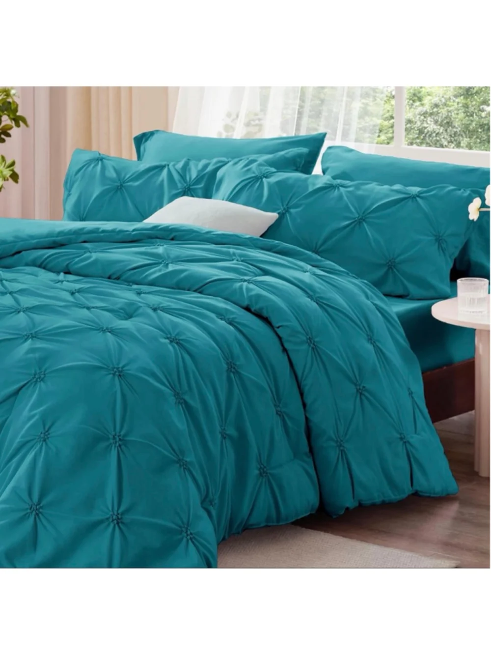 NEW Teal Twin Comforter & Pillowcase Set Pintuck Bedding